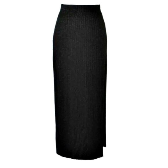 Julia Dresses & Skirts - Maxi Skirt Lightweight Ribbed Knit Wide Waistband Side Slit Black Sz Women's S/M
